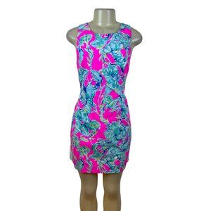 Lilly Pulitzer Womens Pink & Blue Cotton Lobster Print Sheath Dress Size 10